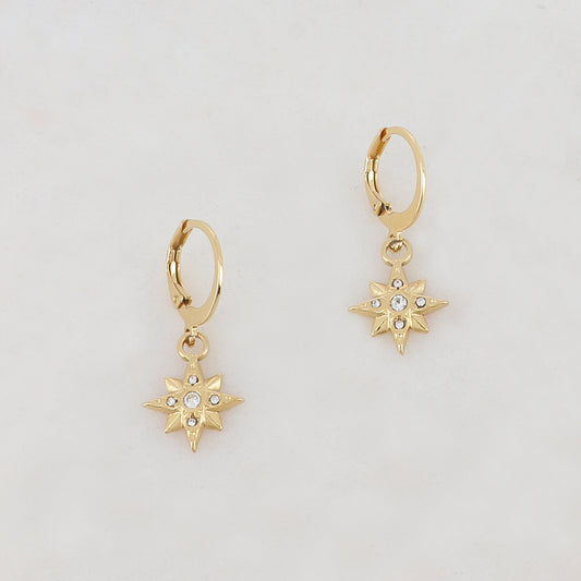 Créoles pendantes étoiles et strass 1,2 x 2,2 CM
