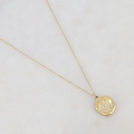 Collier doré avec pendentif rond et strass blanc 41+5 cm