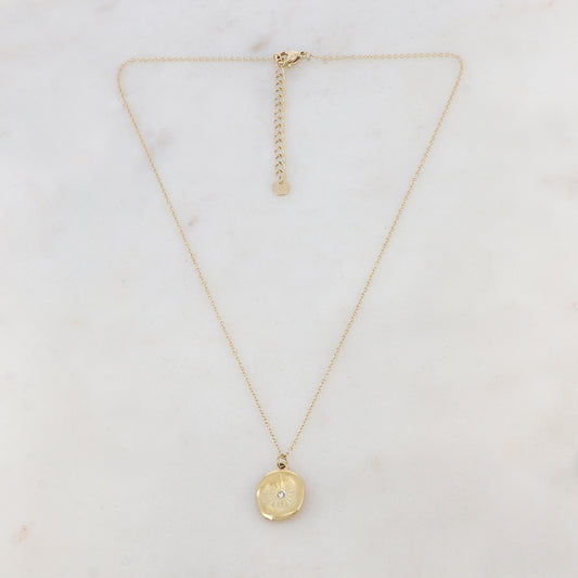 Collier doré avec pendentif rond et strass blanc 41+5 cm