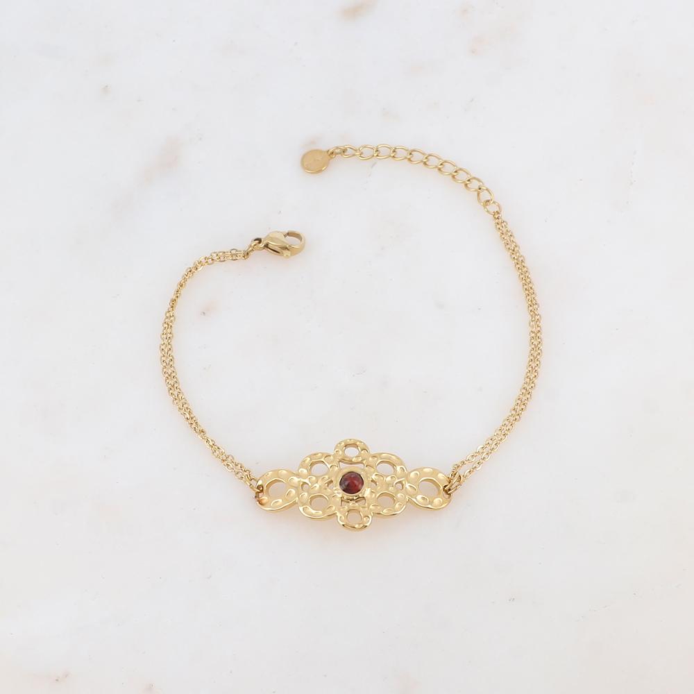 Bracelet avec pièce ajourée de façon muli-ronds, pierre naturelle