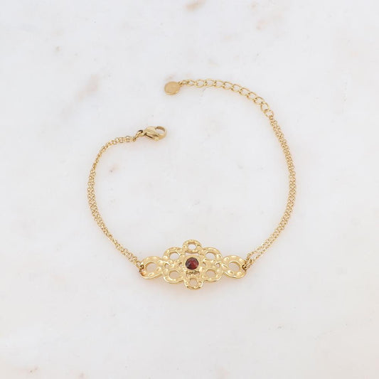 Bracelet avec pièce ajourée de façon muli-ronds, pierre naturelle