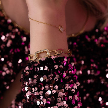 Bracelet maille multi-ovale, multi-rectangle avec pièce rectangulaire et strass