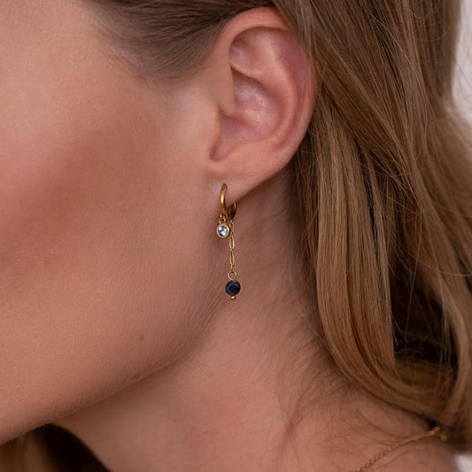 Créoles avec chaîne, pierre naturelle et strass 1 x 3,5 cm