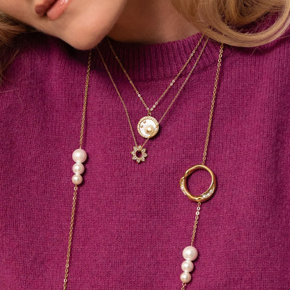 Collier doré avec pendentif en forme de fleur et cristal 40+5 cm