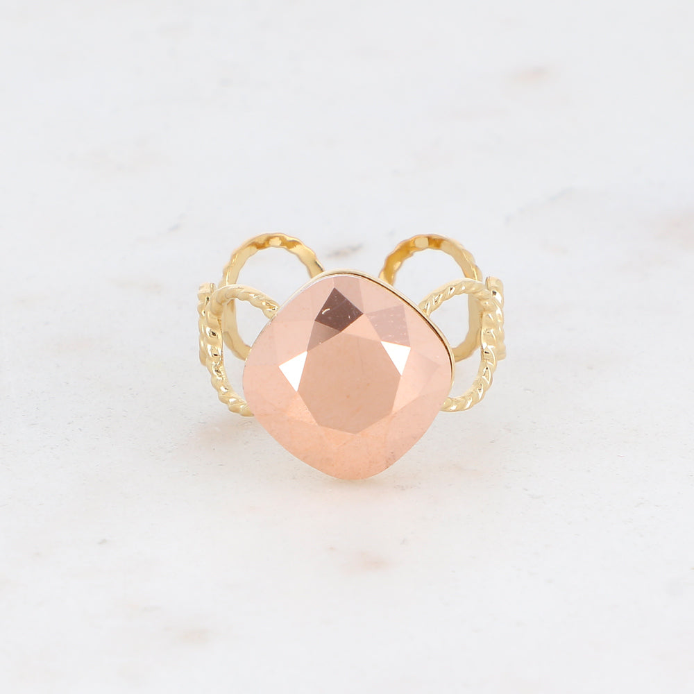 Bague - anneau aux cercles striés et orné de cristaux de Swarovski® - Cristal rose gold