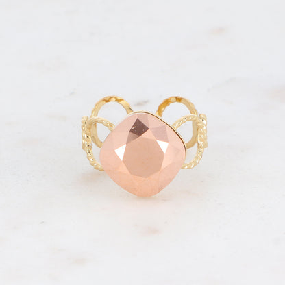 Bague - anneau aux cercles striés et orné de cristaux de Swarovski® - Cristal rose gold