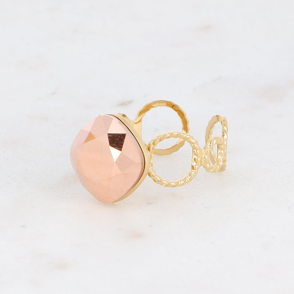 Bague - anneau aux cercles striés et orné de cristaux de Swarovski® - Cristal rose gold