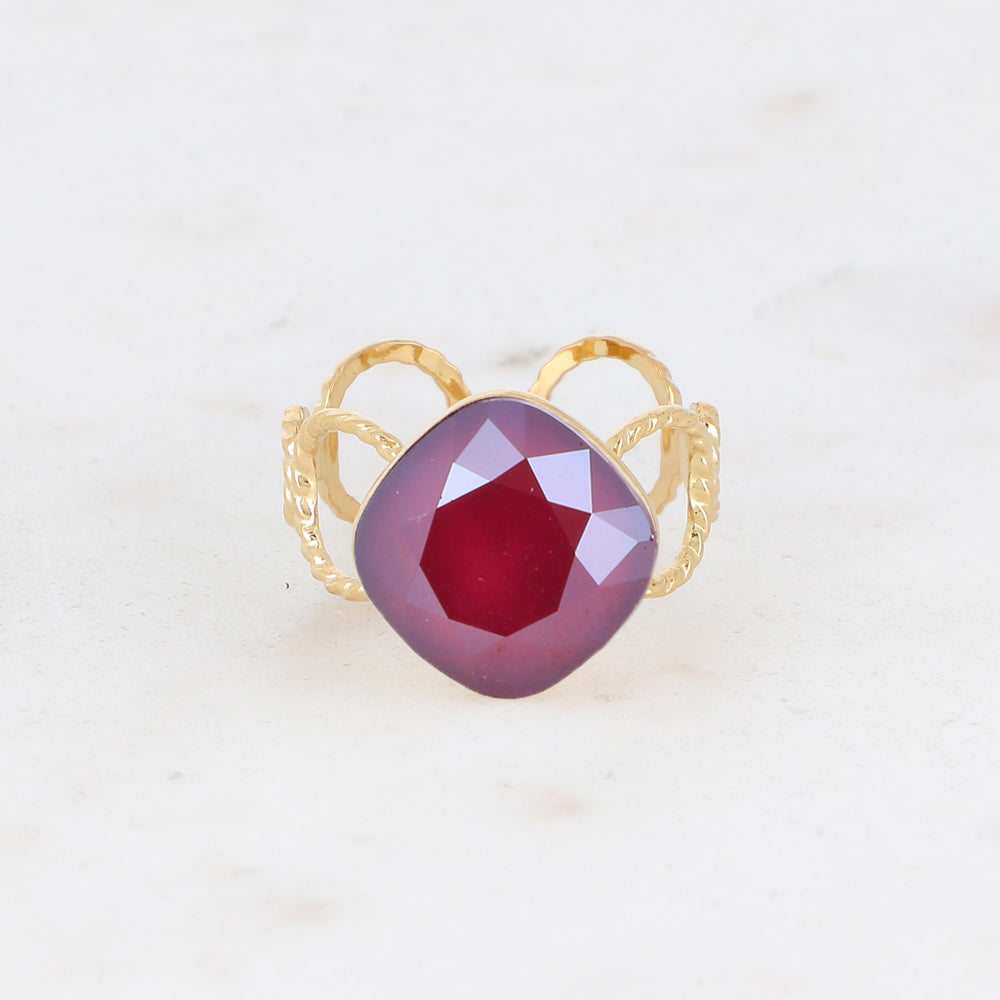 Bague - anneau aux cercles striés et orné de cristaux de Swarovski® - Cristal dark red