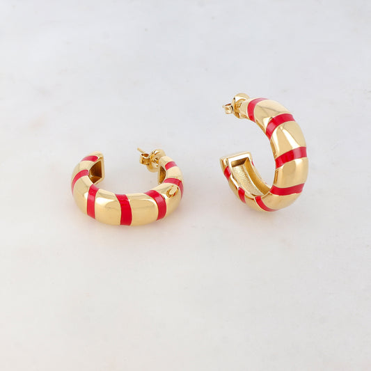 Créoles à puce émaillées, épaisses, lisses et avec effet miroir (2.6CM)