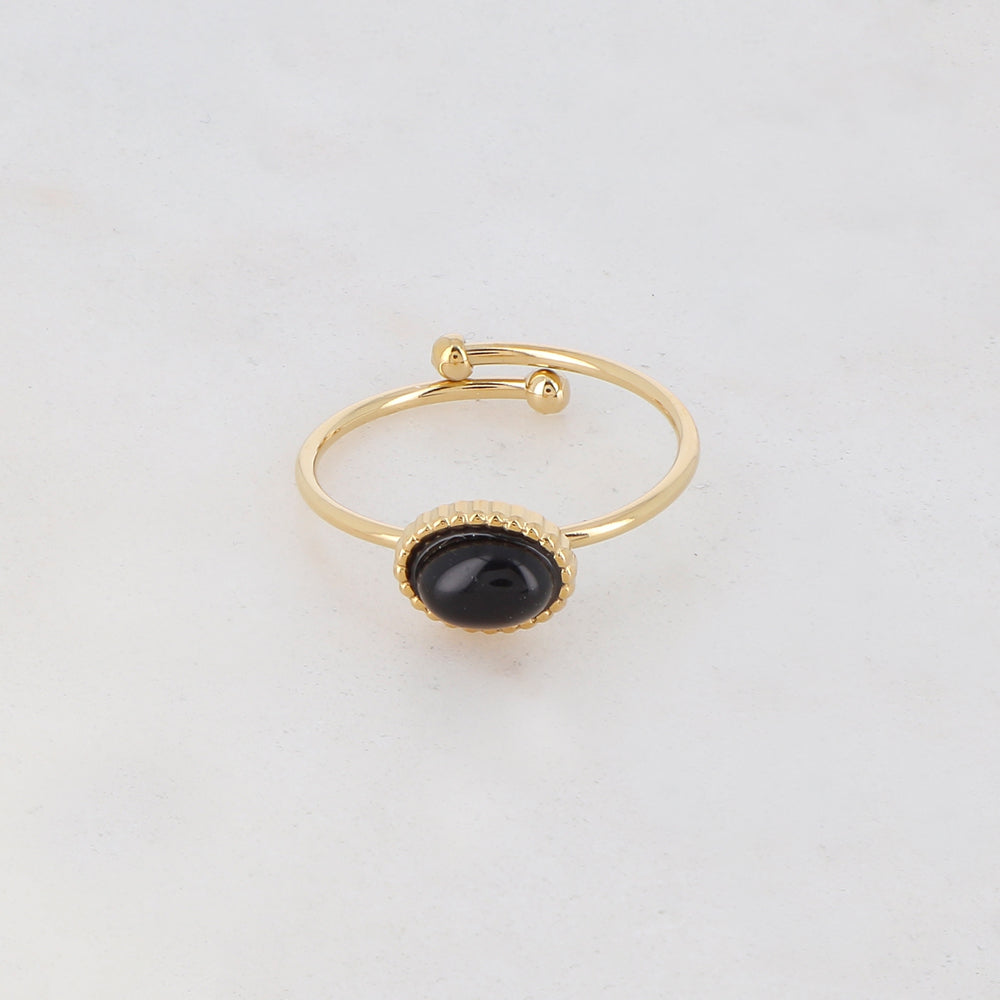 Bague fine ovale avec pierre naturelle - Onyx