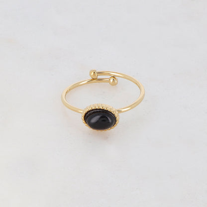 Bague fine ovale avec pierre naturelle - Onyx