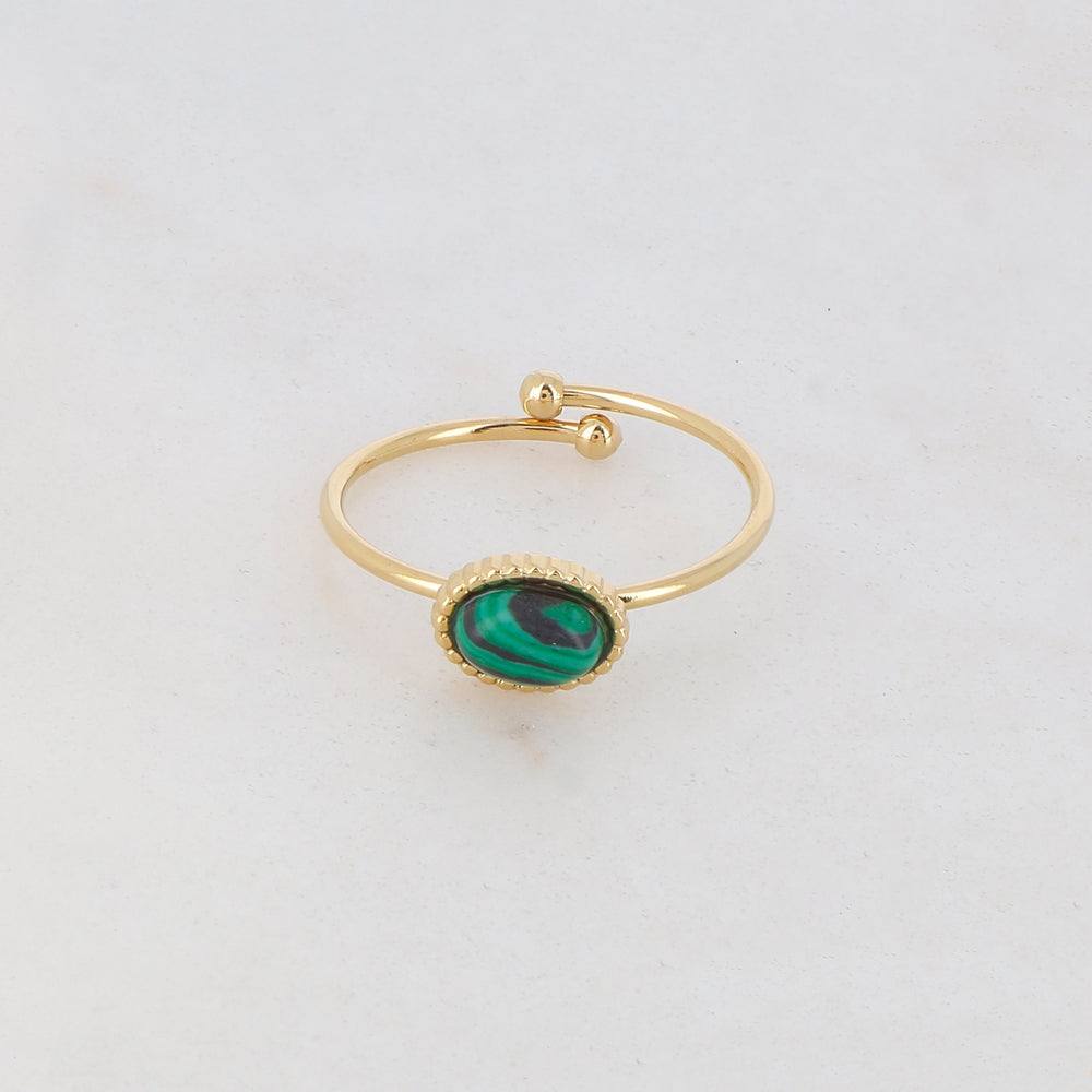 Bague fine ovale avec pierre reconstituée - Malachite
