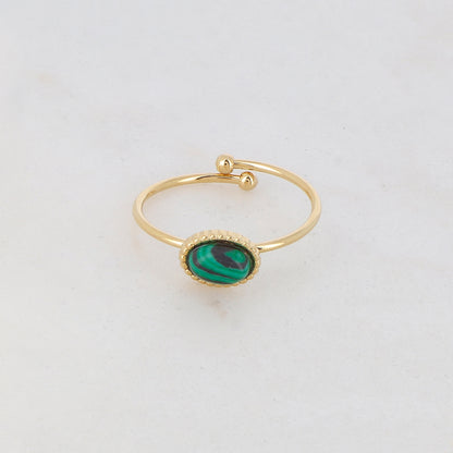 Bague fine ovale avec pierre reconstituée - Malachite
