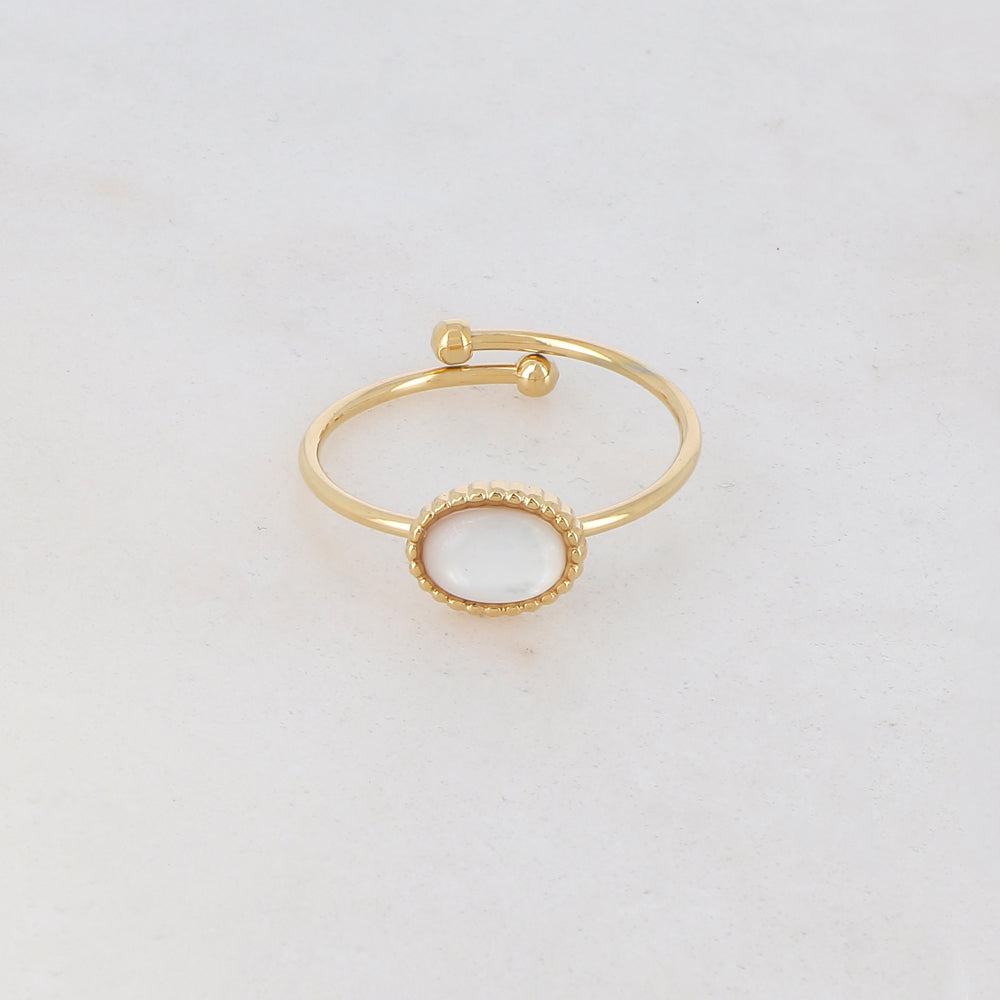 Bague fine ovale avec pierre naturelle - Nacre