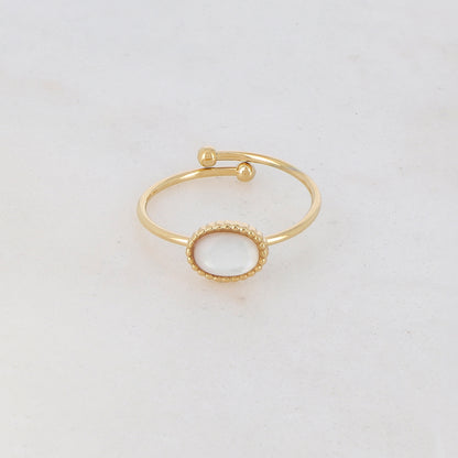Bague fine ovale avec pierre naturelle - Nacre