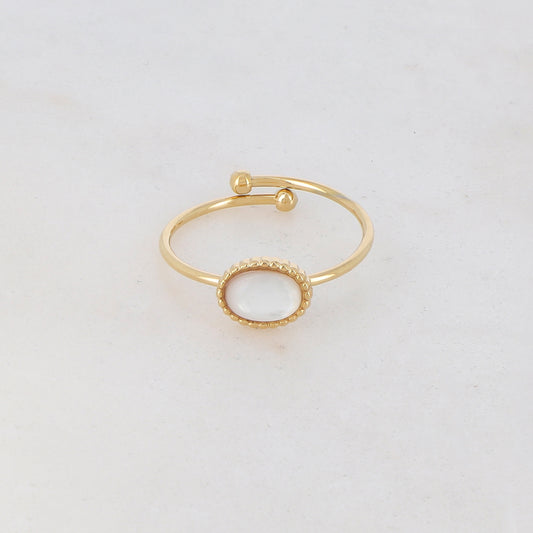 Bague fine ovale avec pierre naturelle - Nacre