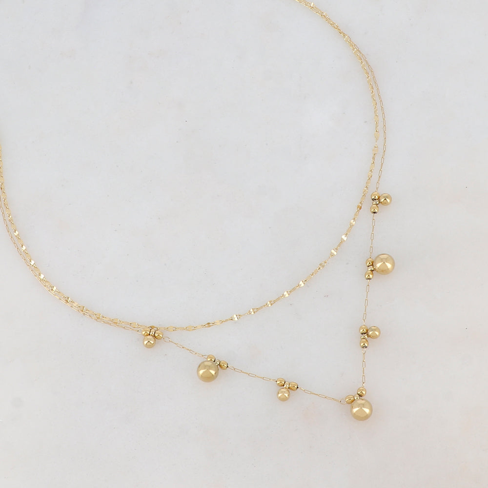 Collier doré double rangs composé de multi-boules 40/43+5 cm