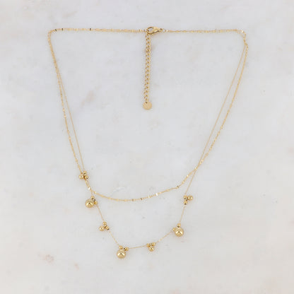 Collier doré double rangs composé de multi-boules 40/43+5 cm