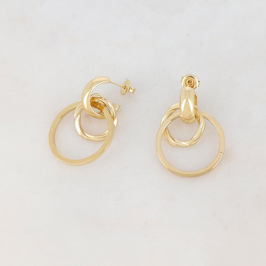 Créoles à puce avec anneaux lisses : torsadé et plat 2,5 x 3,5 cm.