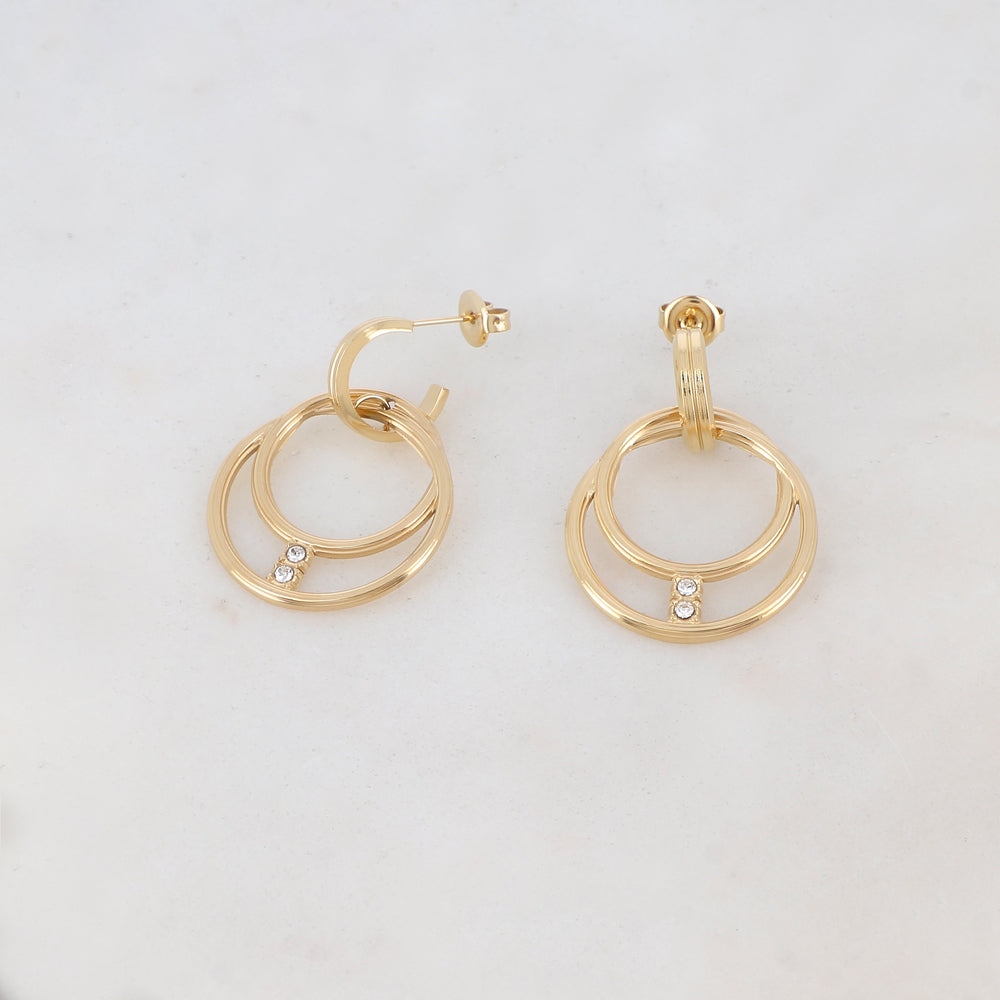 Créoles à puce avec anneaux et strass 2 cm x 3,4 cm