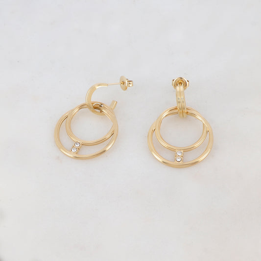 Créoles à puce avec anneaux et strass 2 cm x 3,4 cm