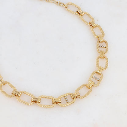 Collier en maille doré embelli de multi-anneaux et de strass blancs 40+5 cm