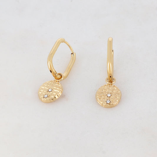 Créoles avec pièce ronde, 2 strass 1,2 x 2,8 cm.