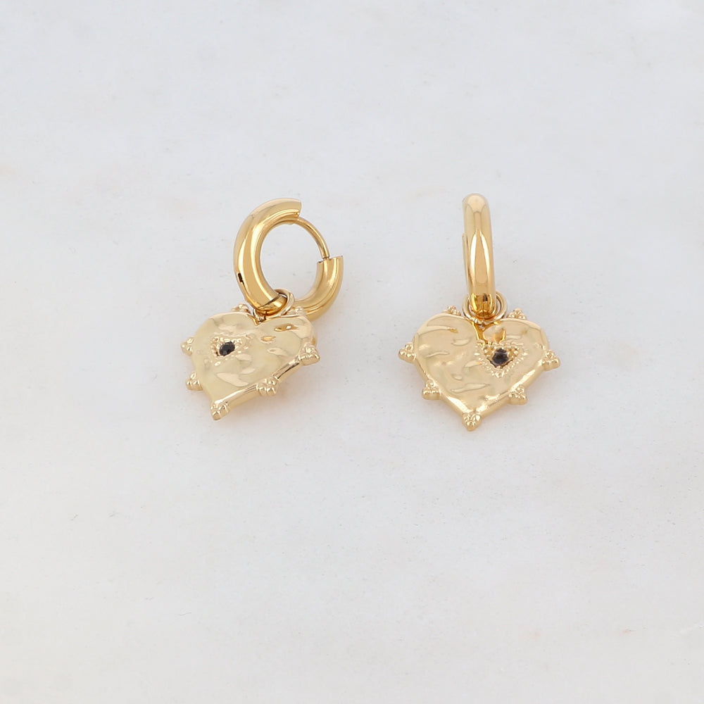 Créoles avec pendant cœur, motif cœur, 1 strass 1,4 x 2,7 cm.