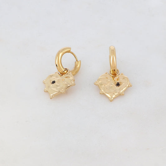 Créoles avec pendant cœur, motif cœur, 1 strass 1,4 x 2,7 cm.