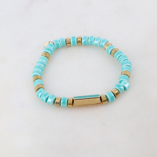 Bracelet élastique avec céramique, pièce géométrique en 5 faces