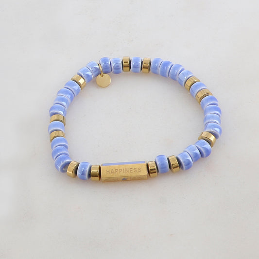 Bracelet élastique avec céramique, pièce géométrique en 5 faces