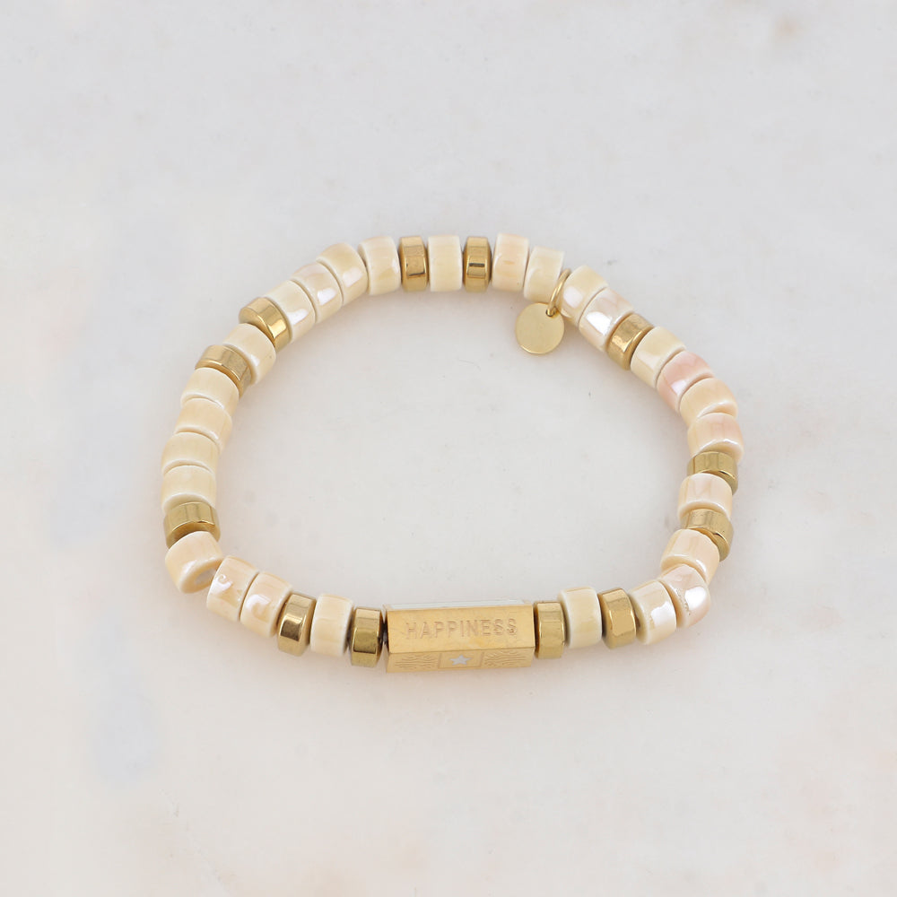 Bracelet élastique avec céramique, pièce géométrique en 5 faces