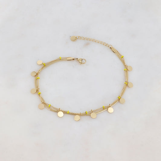 Chaîne de cheville avec maille miroir, pampilles rondes, petites rondelles émaillées (22+3CM)