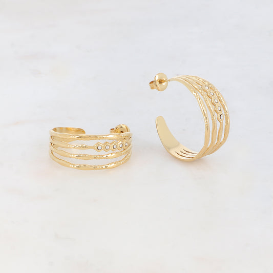 Créoles à puce 4 rangs avec 5 strass (2.8CM)