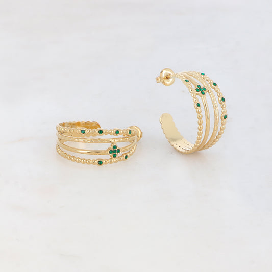 Créoles à puce 4 rangs avec étoile et strass (2.8CM)
