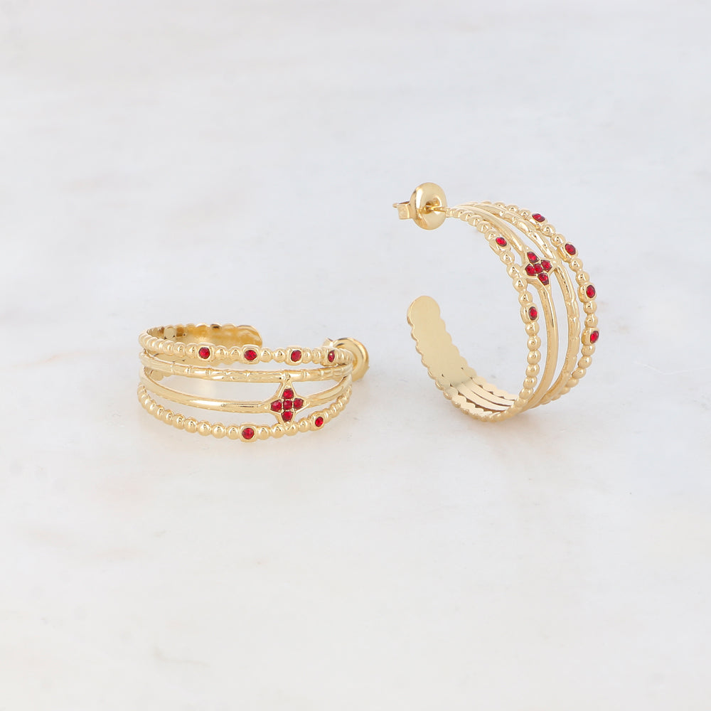 Créoles à puce 4 rangs avec étoile et strass (2.8CM)