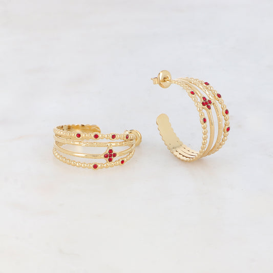 Créoles à puce 4 rangs avec étoile et strass (2.8CM)