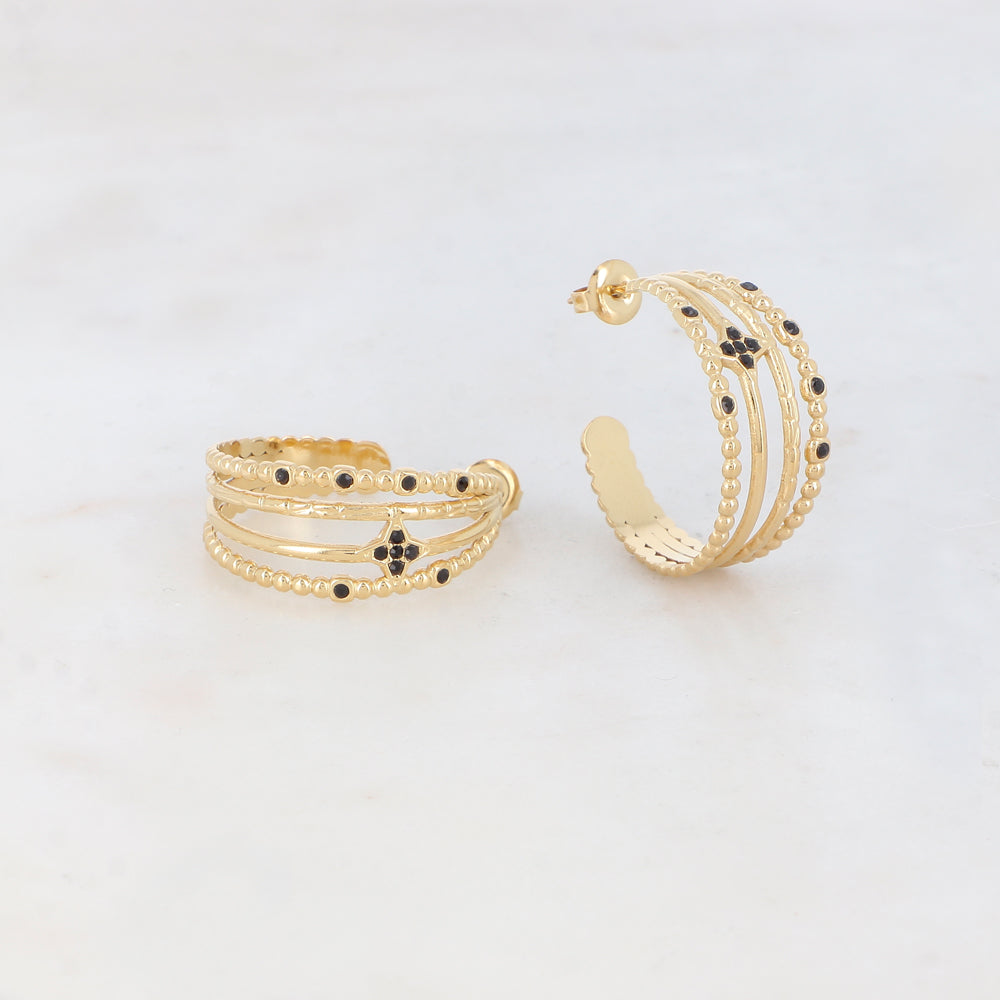 Créoles à puce 4 rangs avec étoile et strass (2.8CM)