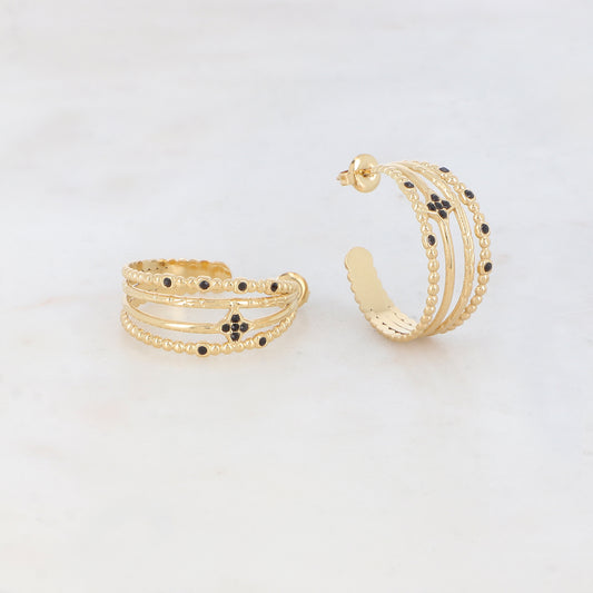 Créoles à puce 4 rangs avec étoile et strass (2.8CM)