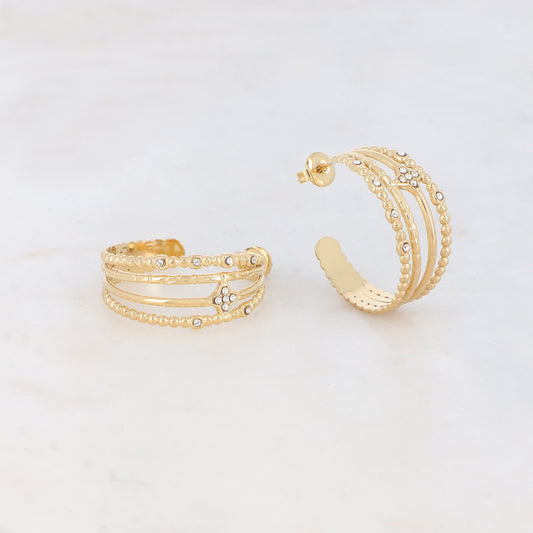 Créoles à puce 4 rangs avec étoile et strass (2.8CM)