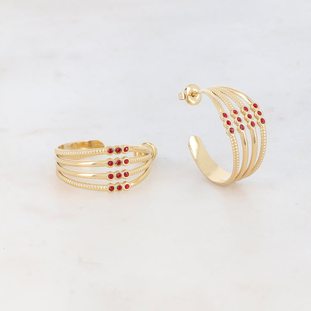 Créoles à puce 4 rangs avec 12 strass (2.8CM)