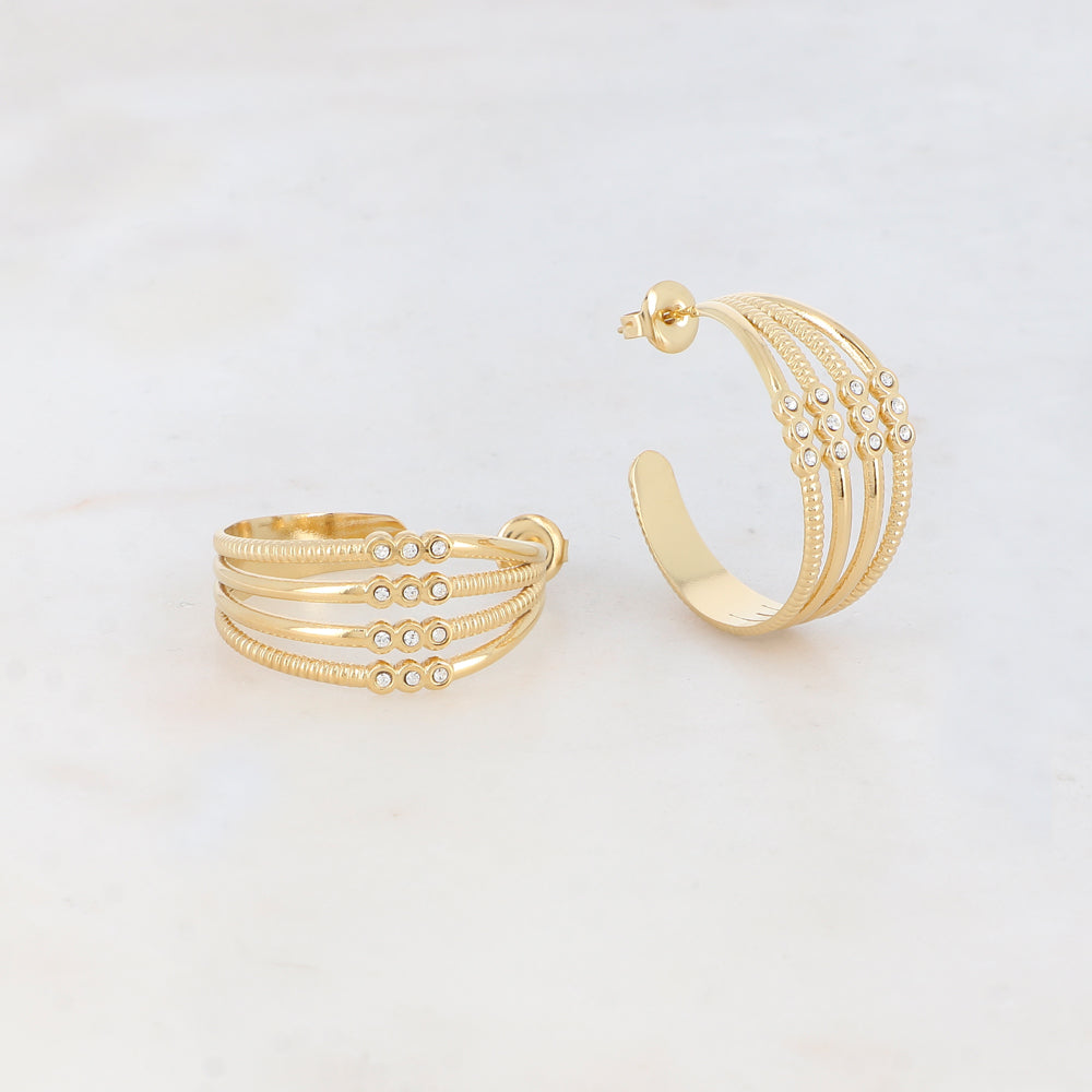 Créoles à puce 4 rangs avec 12 strass (2.8CM)