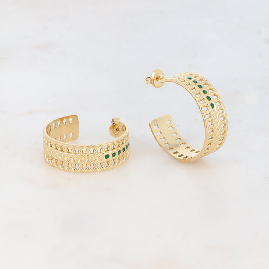 Créoles à puce en forme graphique et géométrique avec 6 strass (2.8 CM)