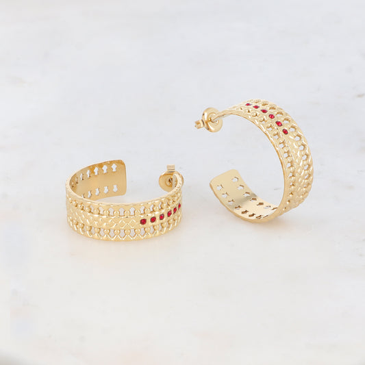 Créoles à puce en forme graphique et géométrique avec 6 strass (2.8 CM)