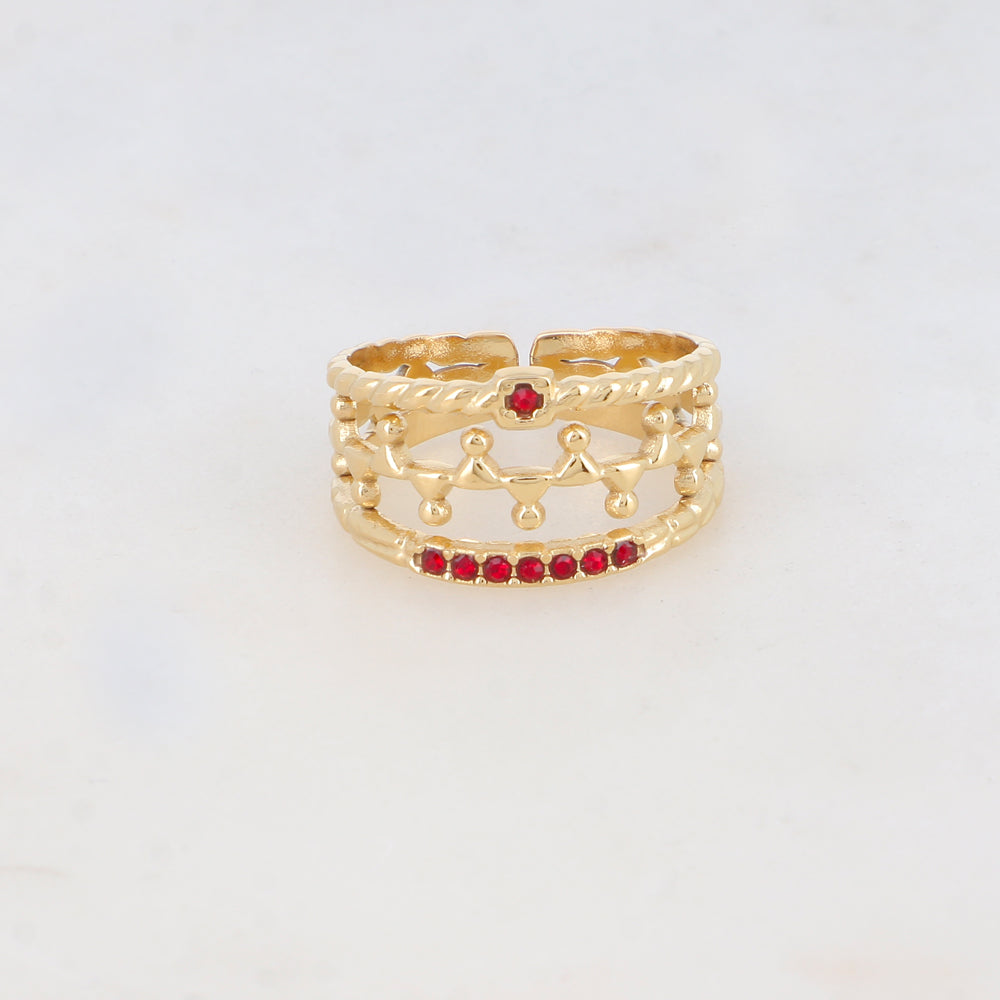 Bague en forme graphique avec 8 strass - Rouge