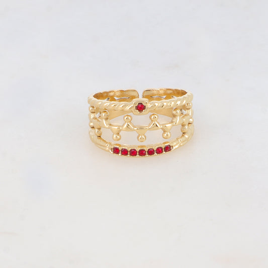 Bague en forme graphique avec 8 strass - Rouge