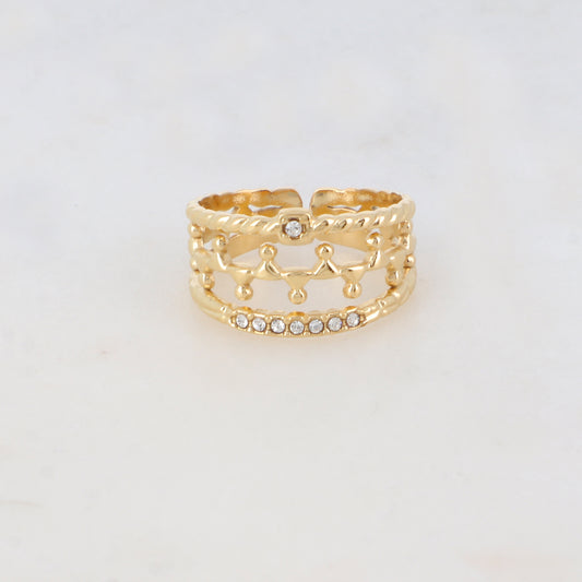 Bague en forme graphique avec 8 strass - Blanc