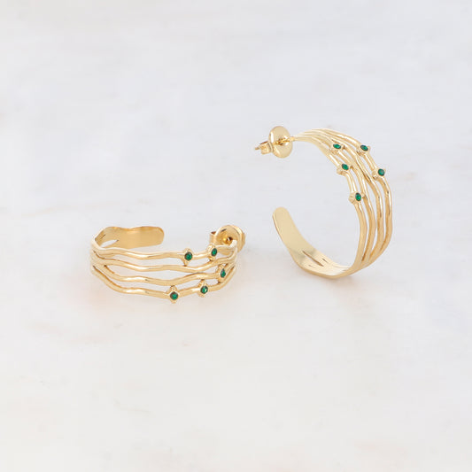 Créoles à puce 4 rangs avec 5 strass (2.8 CM)