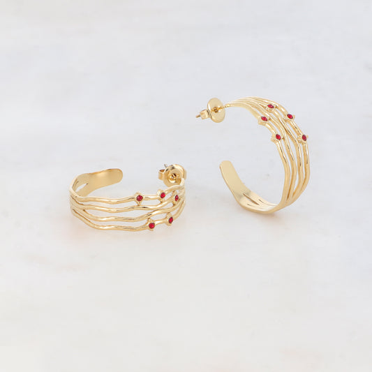 Créoles à puce 4 rangs avec 5 strass (2.8 CM)
