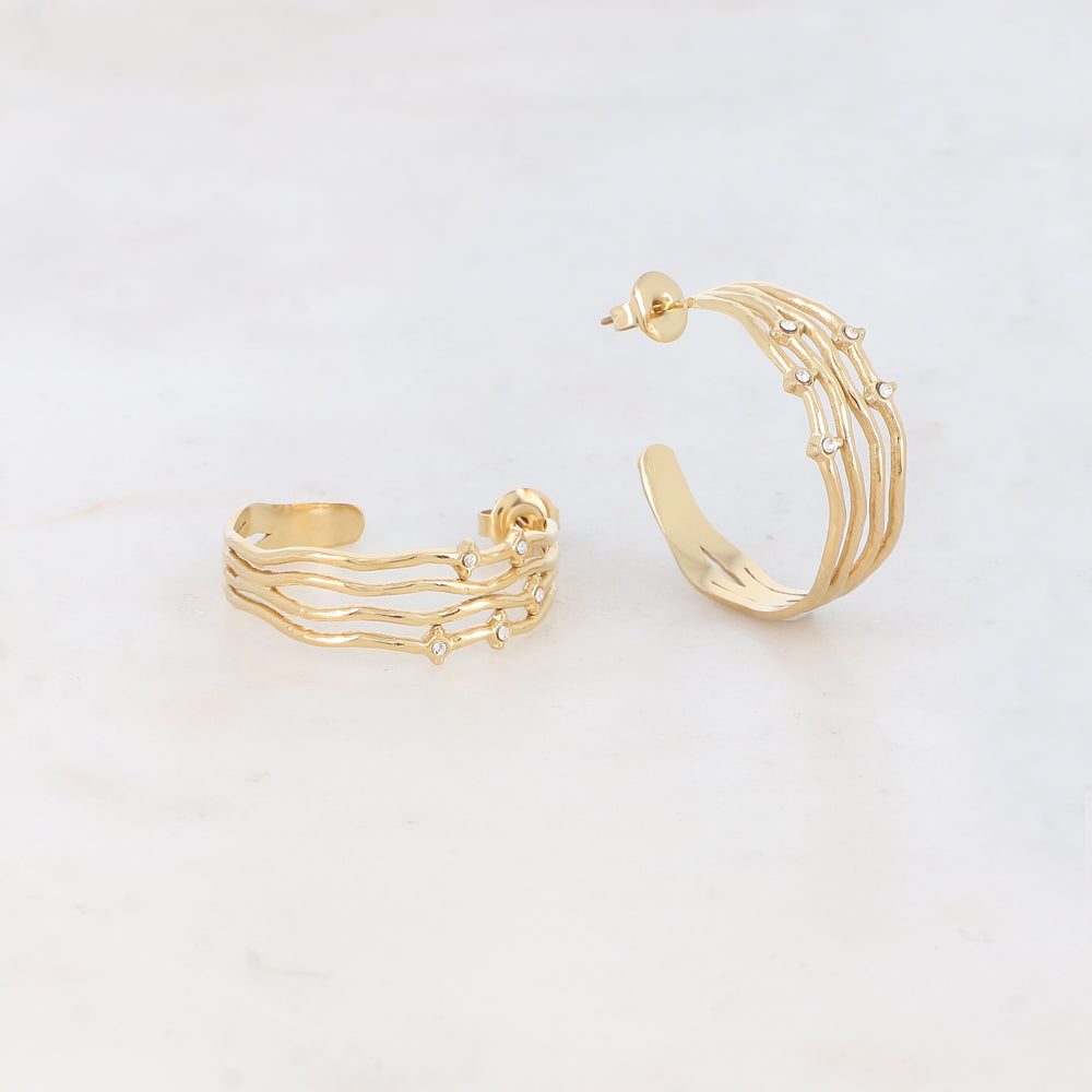 Créoles à puce 4 rangs avec 5 strass (2.8 CM)